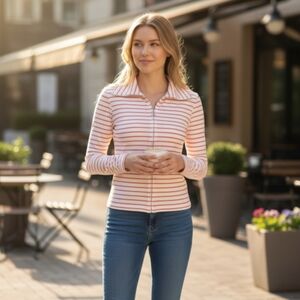 Ann Taylor Loft Zip Front Long Sleeve Top; UT Vols colors